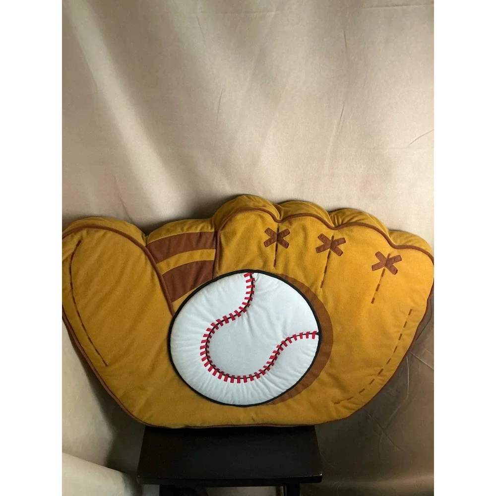 Baseball Glove and Ball Decorative Bed Post Pillow Twin Size Yellow Sports Decor